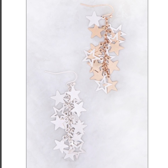 Star Cluster Link Chain Drop Earrings Gold/Silver Matte - Picture 2 of 2